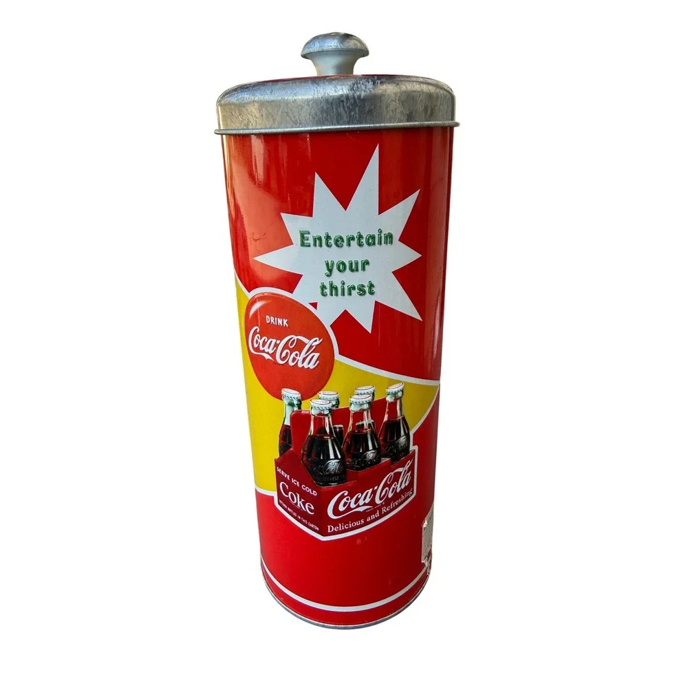 Vintage 90s Coca‎ Cola Straw Holder Dispenser Tin Coke Advertising Retro Kitchen